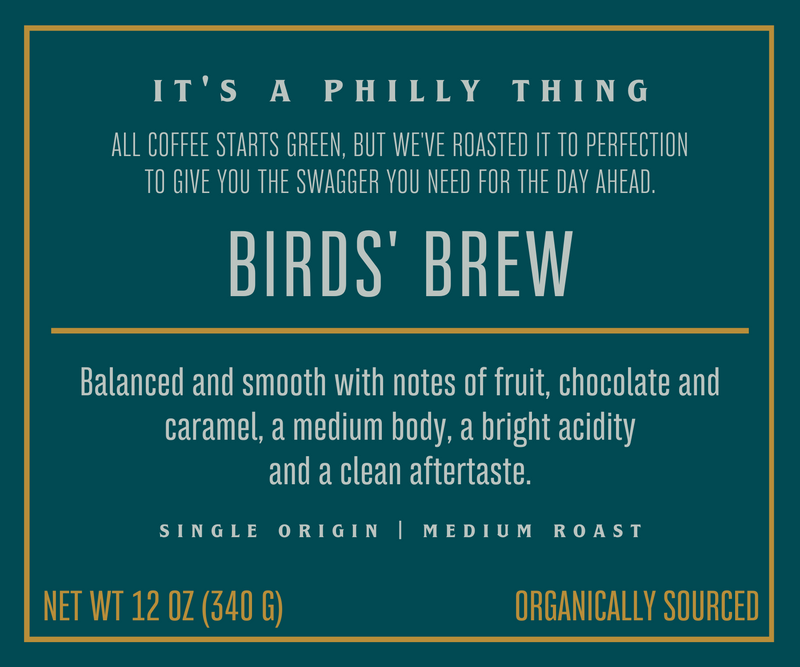 Birds' Brew Coffee Description Label