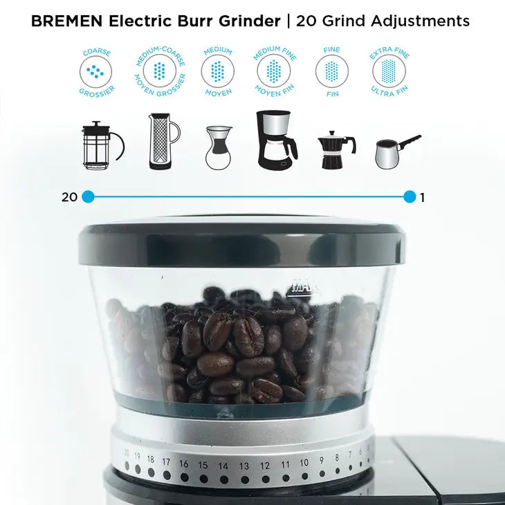 Grosche Bremen Burr Coffee Grinder - Showing various grind adjustments