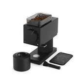 Ode Brew Grinder Gen 2 - Angle view with accessories next to grinder