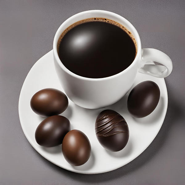 An image of a coffee cup with chocolate covered eggs