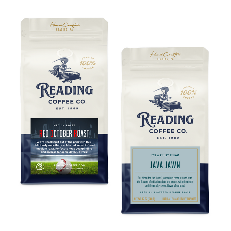 A bag of Red October Roast and a Bag of Java Jawn
