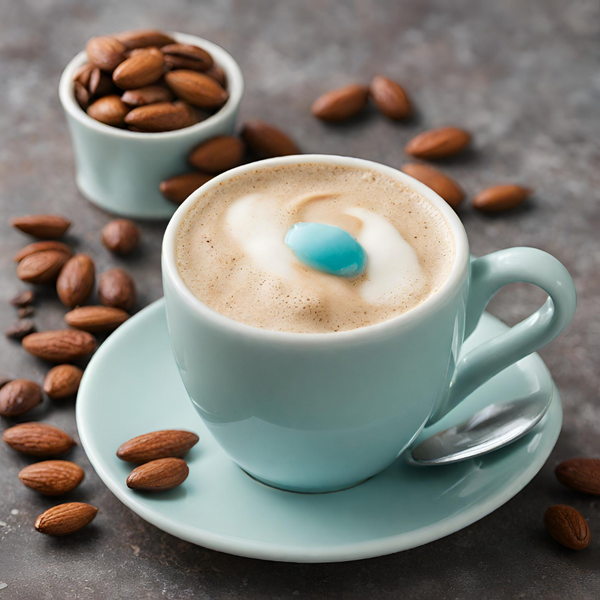 An image of a coffee cup with a robins egg floating on the coffee